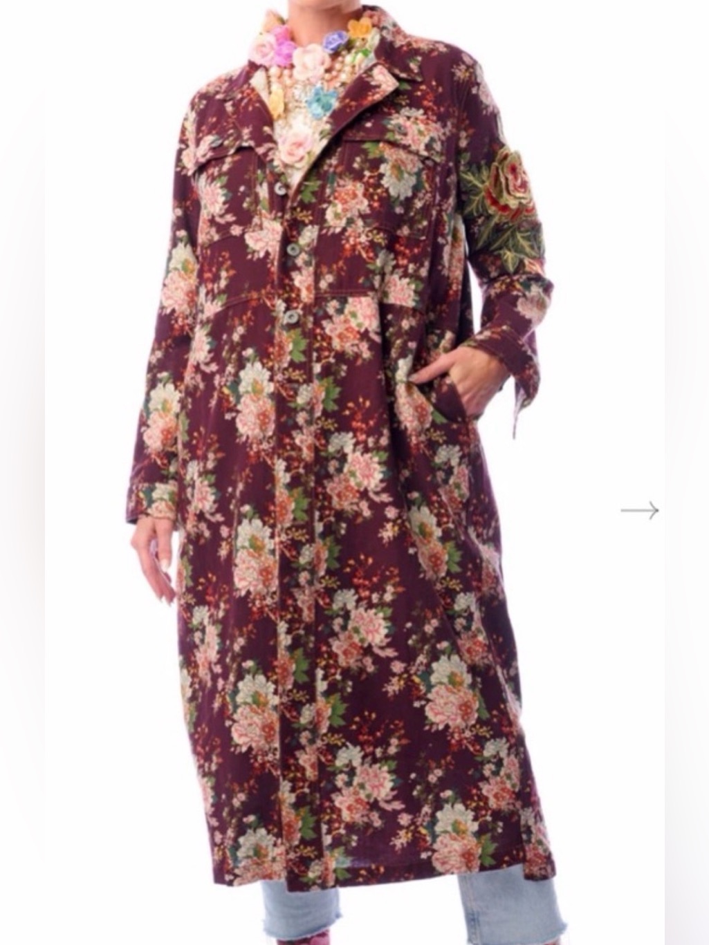 New! Aratta Silent Gourney Cara Delvinge Floral Coat Brown Quilted Lining Sz M